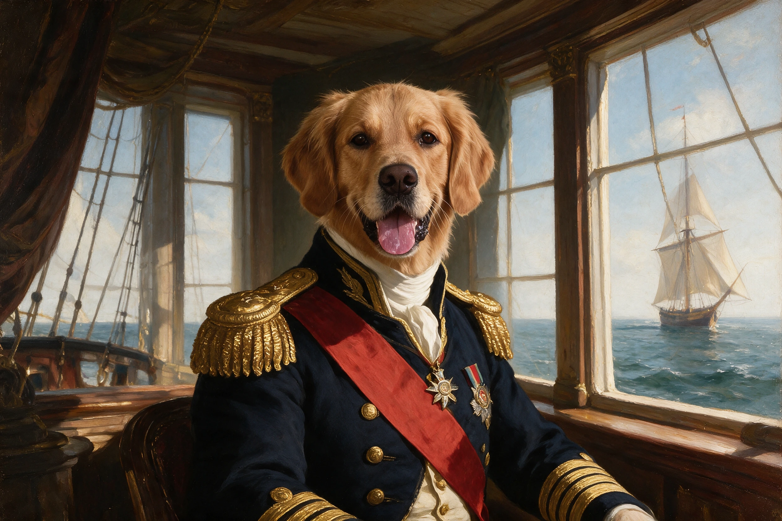 Haustier-Portrait im Stil Admiral, gedruckt auf einer Futtermatte