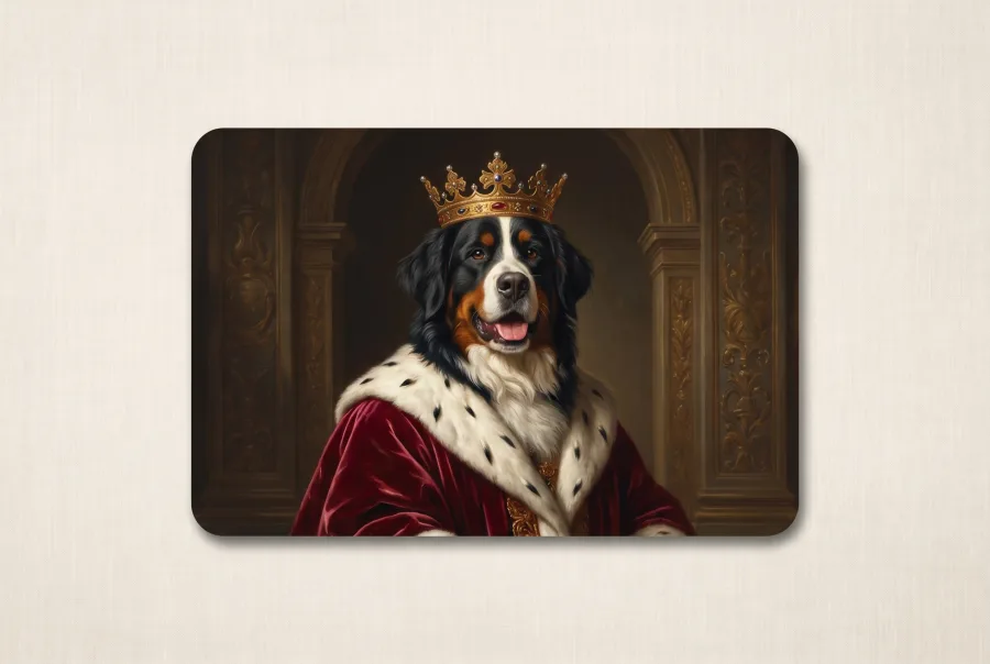 Berner Sennenhund als König, royales Portrait auf der Futtermatte