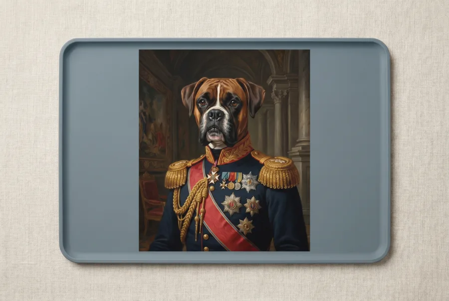 Boxer als Herzog, royales Portrait auf der Futtermatte