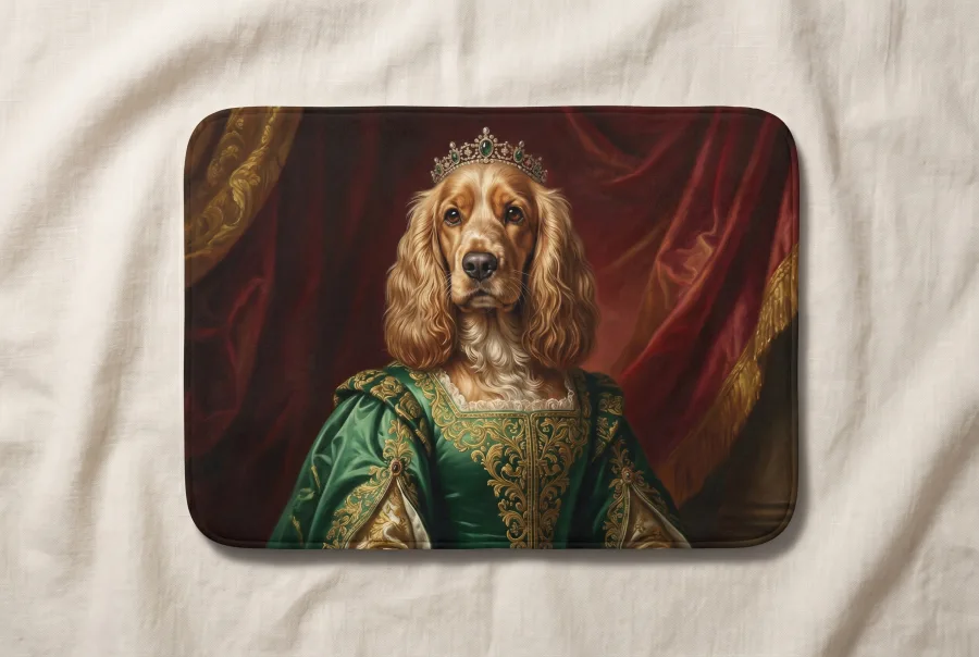 Cocker Spaniel als Gräfin, royales Portrait auf der Futtermatte