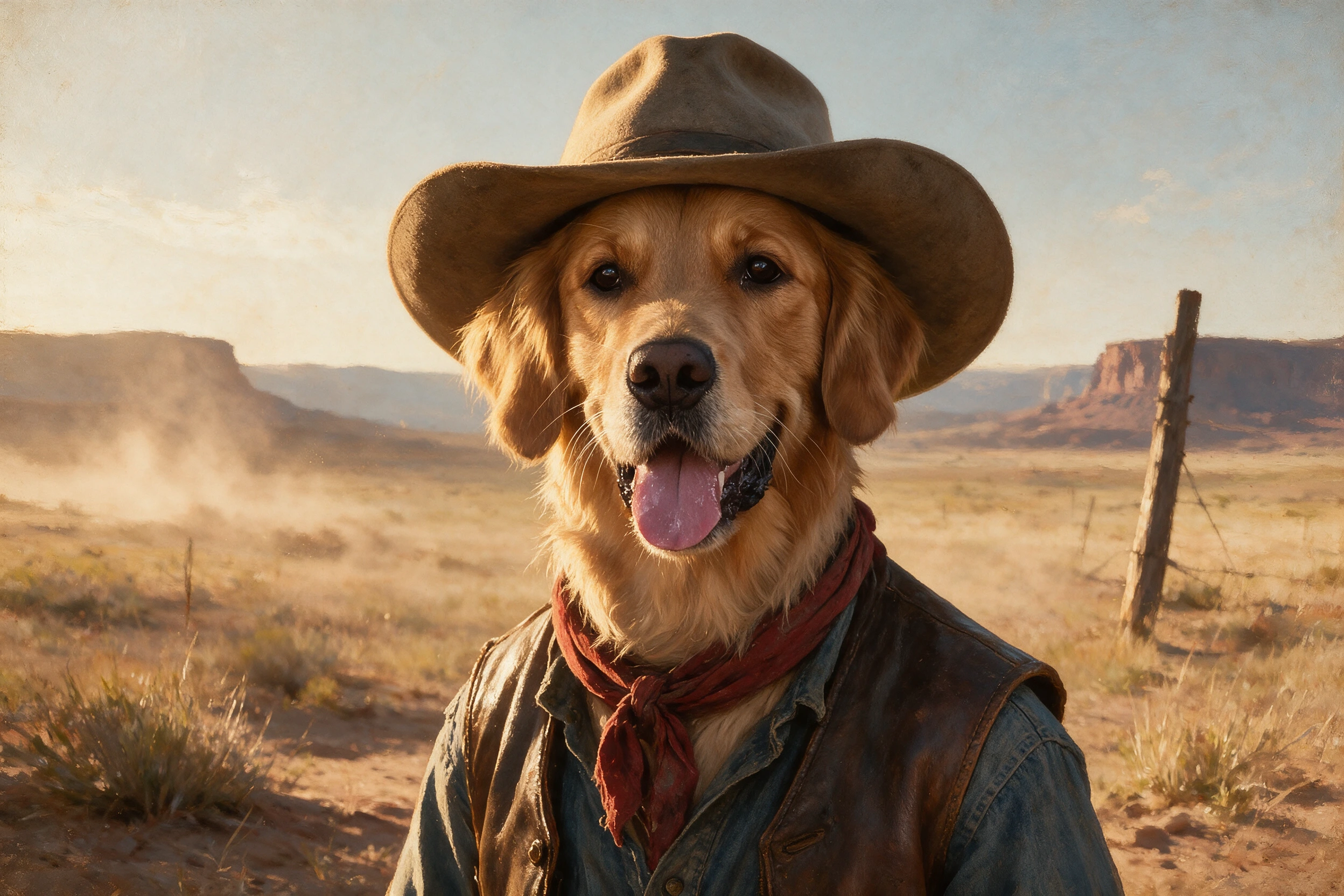 Haustier-Portrait im Stil Cowboy, gedruckt auf einer Futtermatte