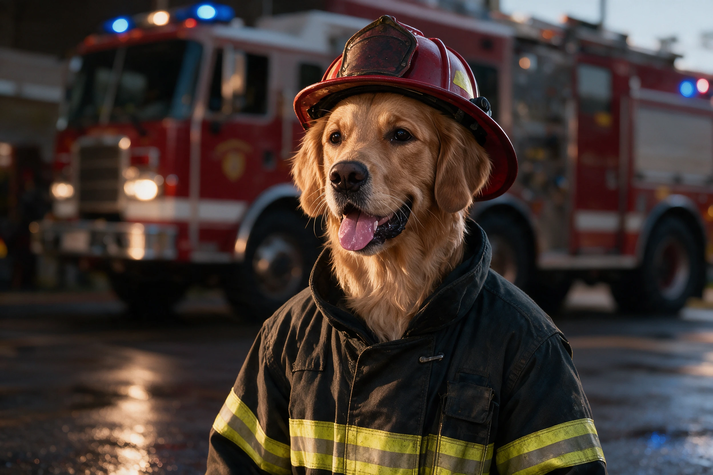 Haustier-Portrait im Stil Feuerwehr, gedruckt auf einer Futtermatte
