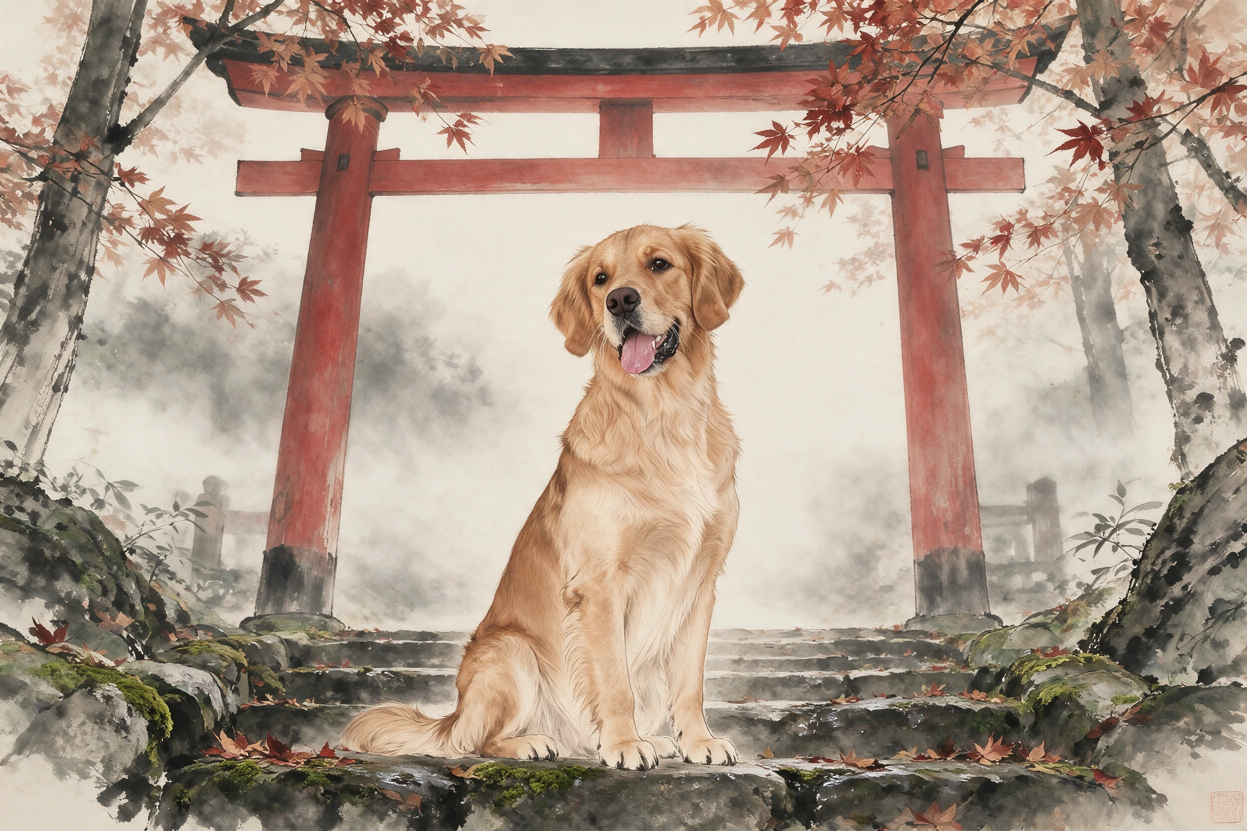 Haustier-Portrait im Stil Japan, gedruckt auf einer Futtermatte
