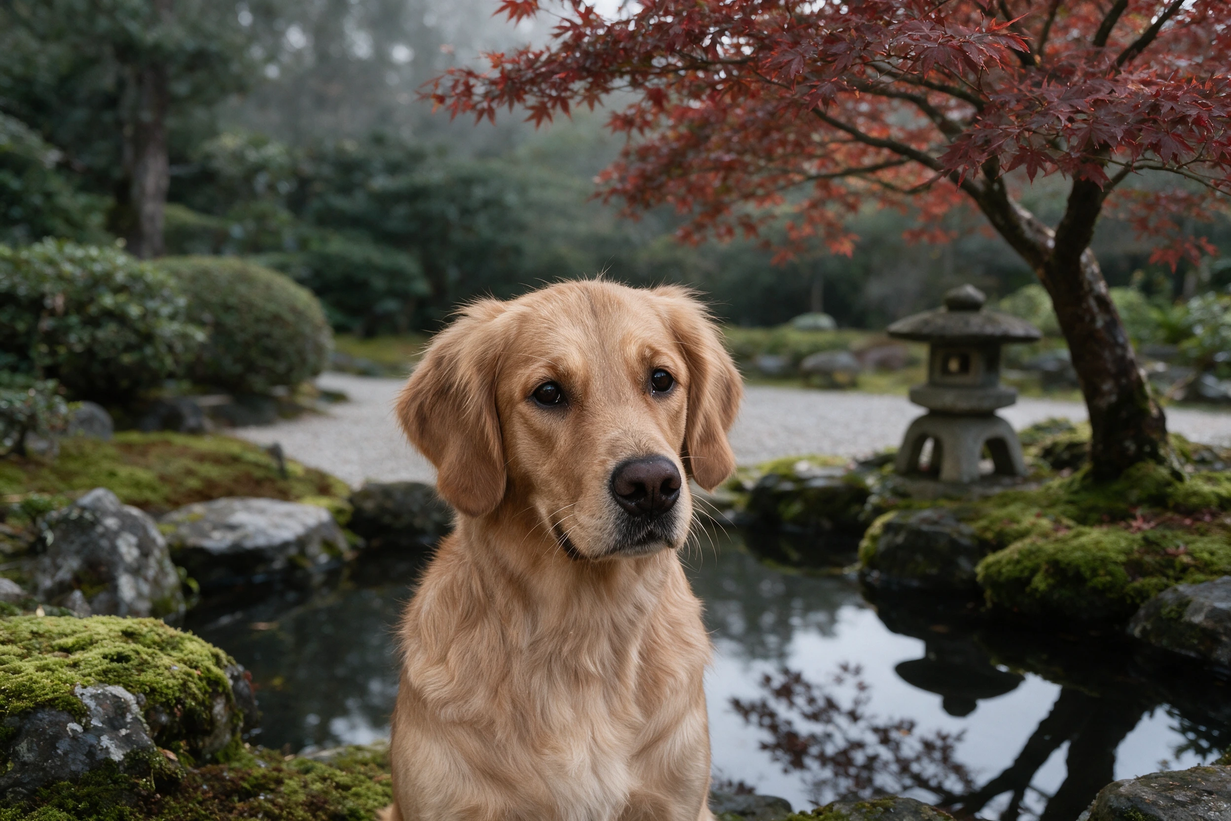 Haustier-Portrait im Stil Japangarten, gedruckt auf einer Futtermatte