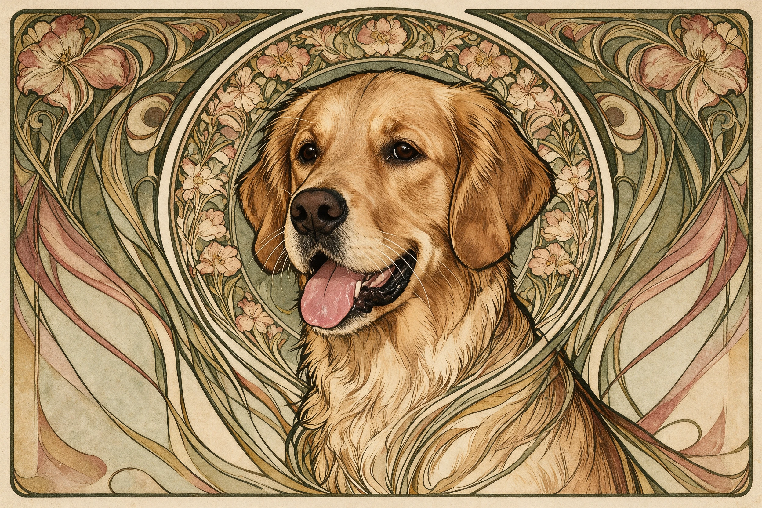 Haustier-Portrait im Stil Jugendstil, gedruckt auf einer Futtermatte