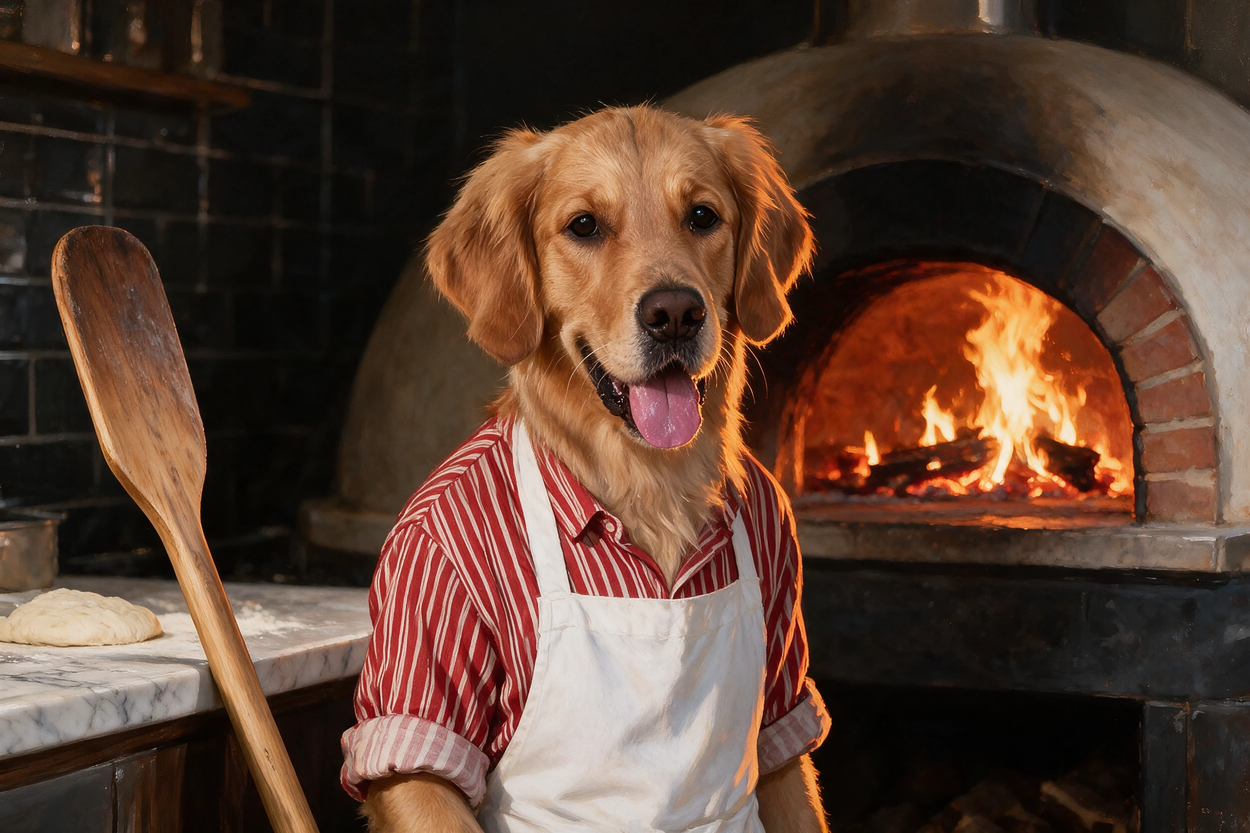 Haustier-Portrait im Stil Pizzabäcker, gedruckt auf einer Futtermatte