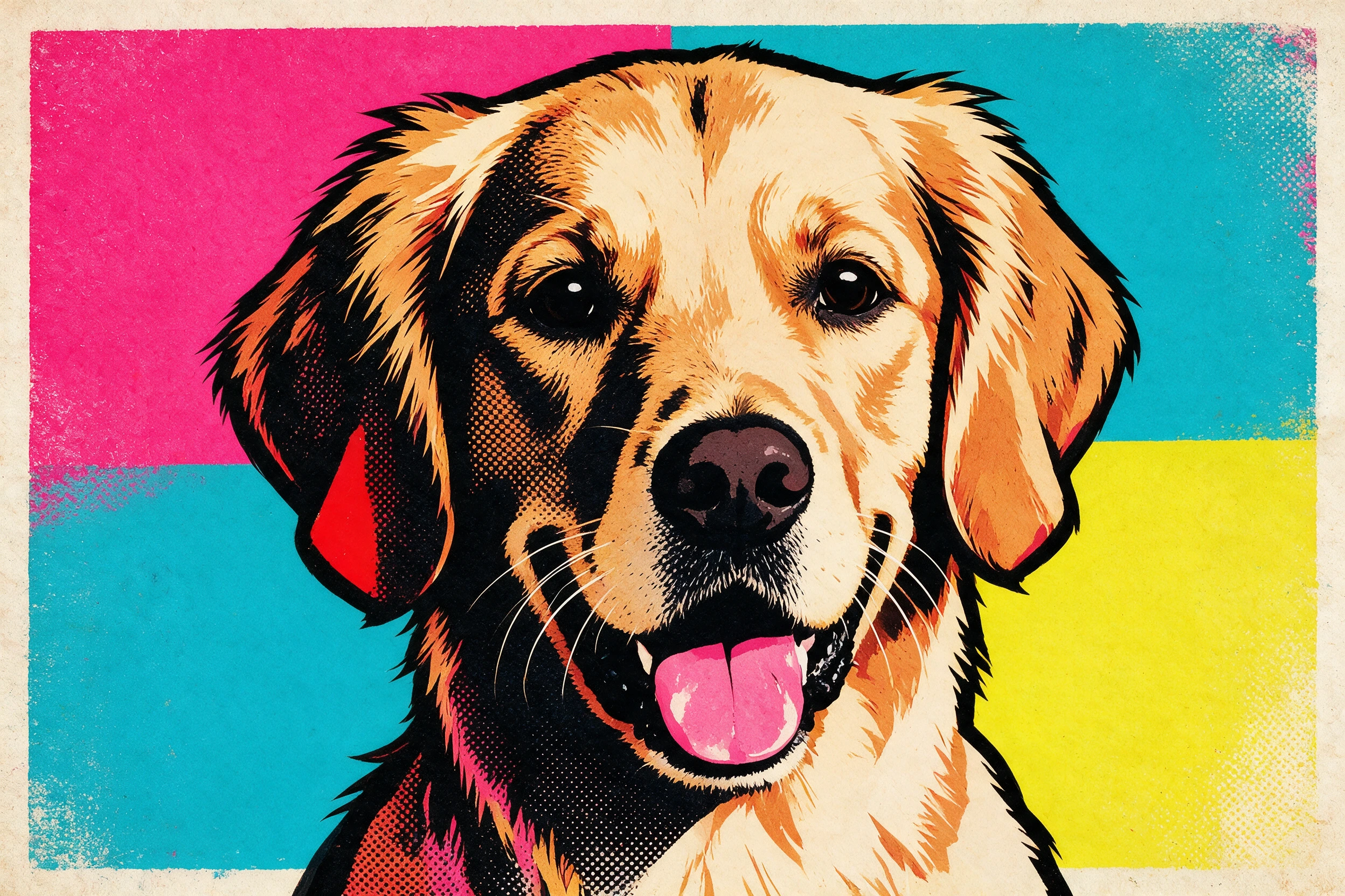Haustier-Portrait im Stil Pop-Art, gedruckt auf einer Futtermatte