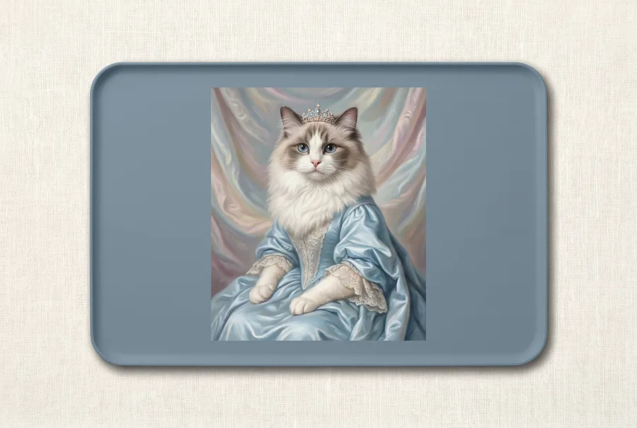 Ragdoll-Katze als Prinzessin, royales Portrait auf der Futtermatte