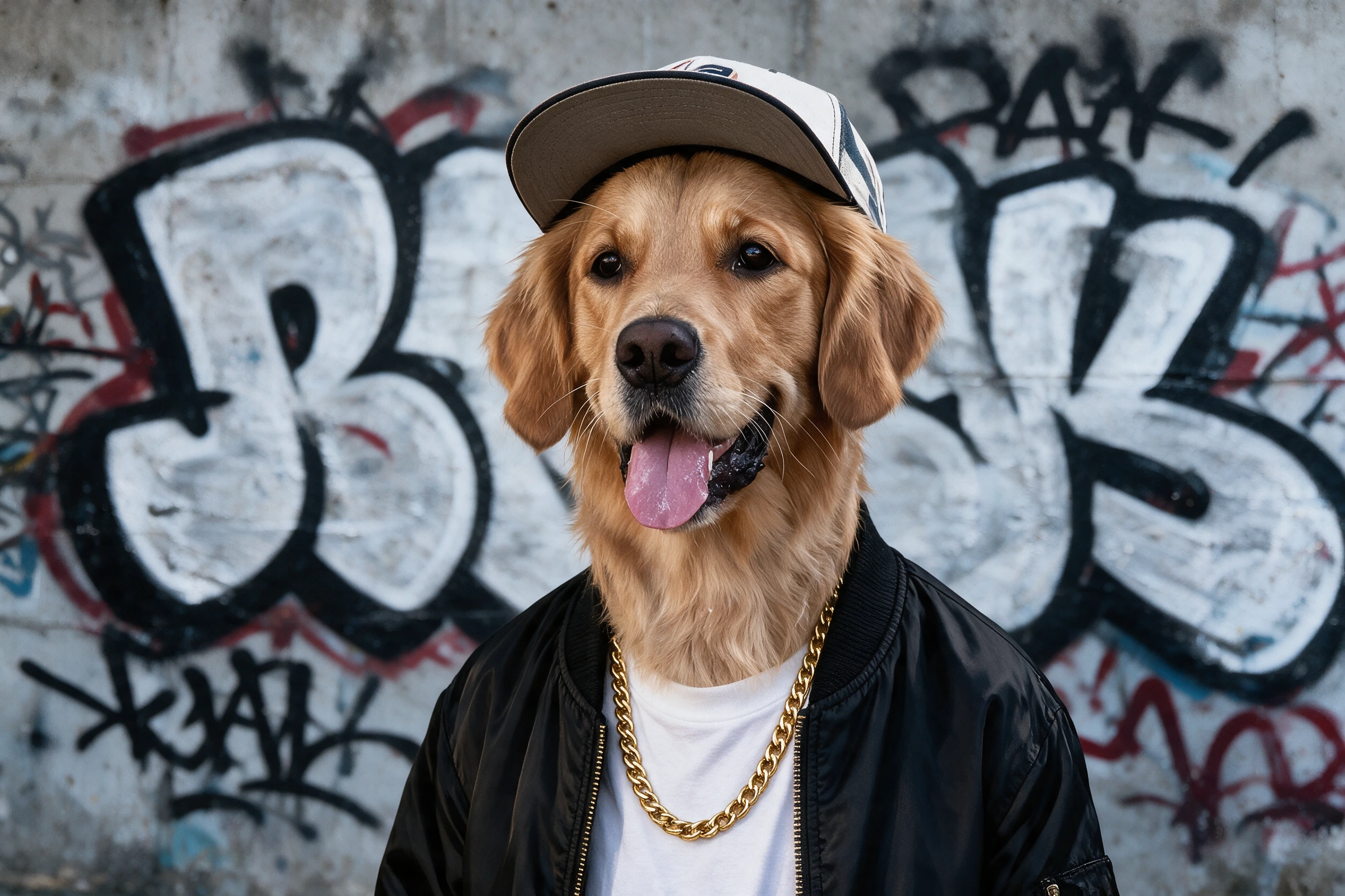 Haustier-Portrait im Stil Rapper, gedruckt auf einer Futtermatte