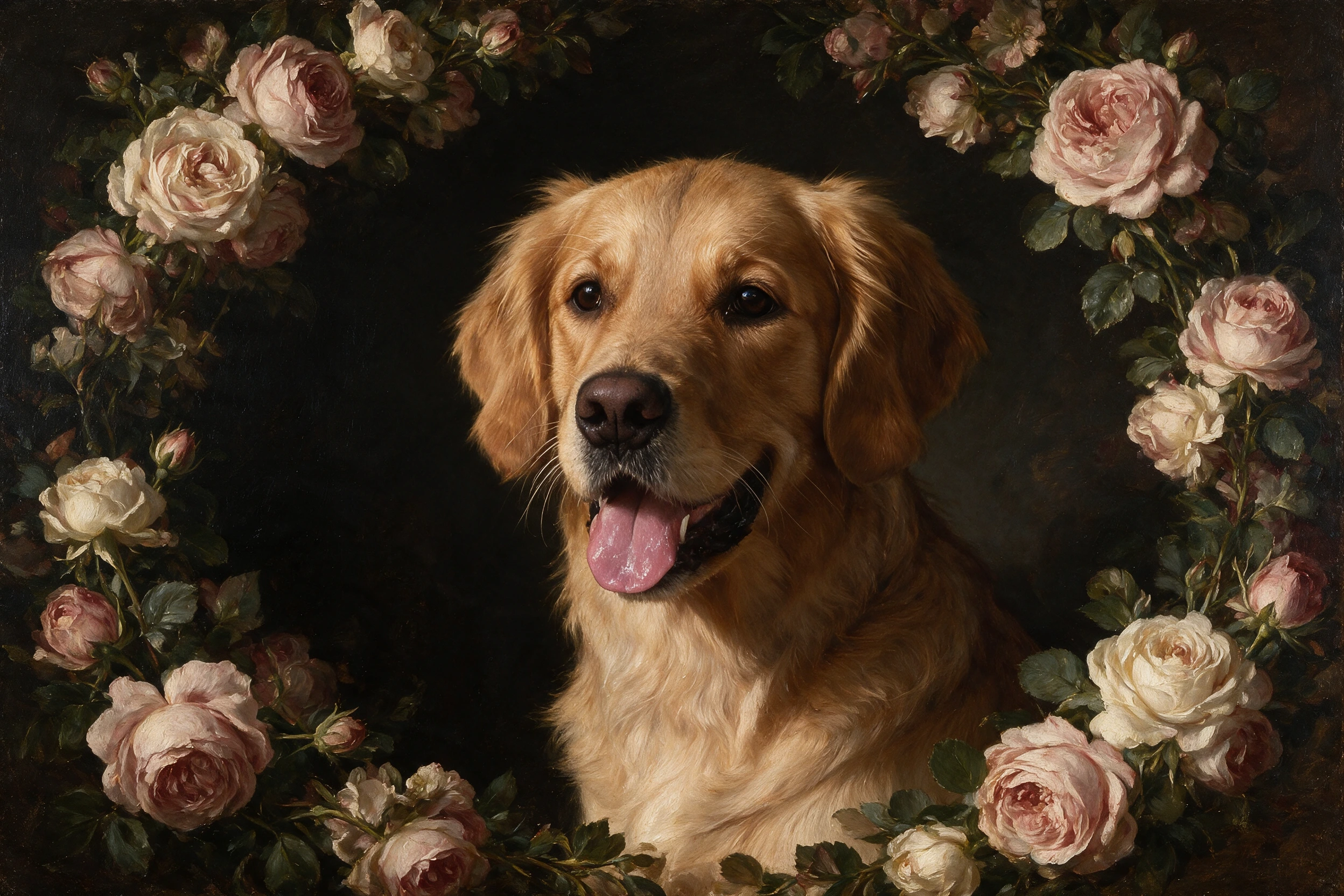 Haustier-Portrait im Stil Rosen, gedruckt auf einer Futtermatte