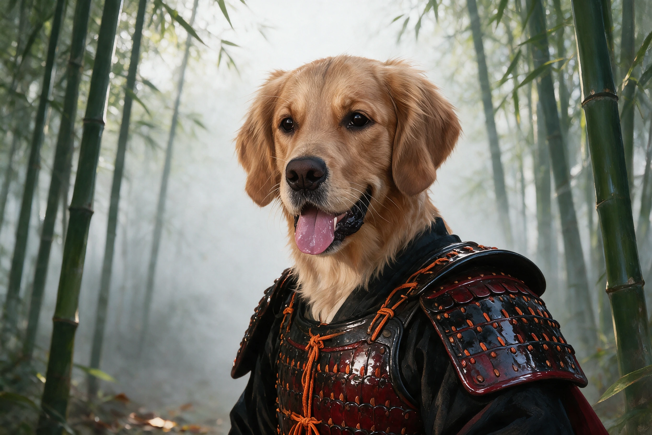 Haustier-Portrait im Stil Samurai, gedruckt auf einer Futtermatte