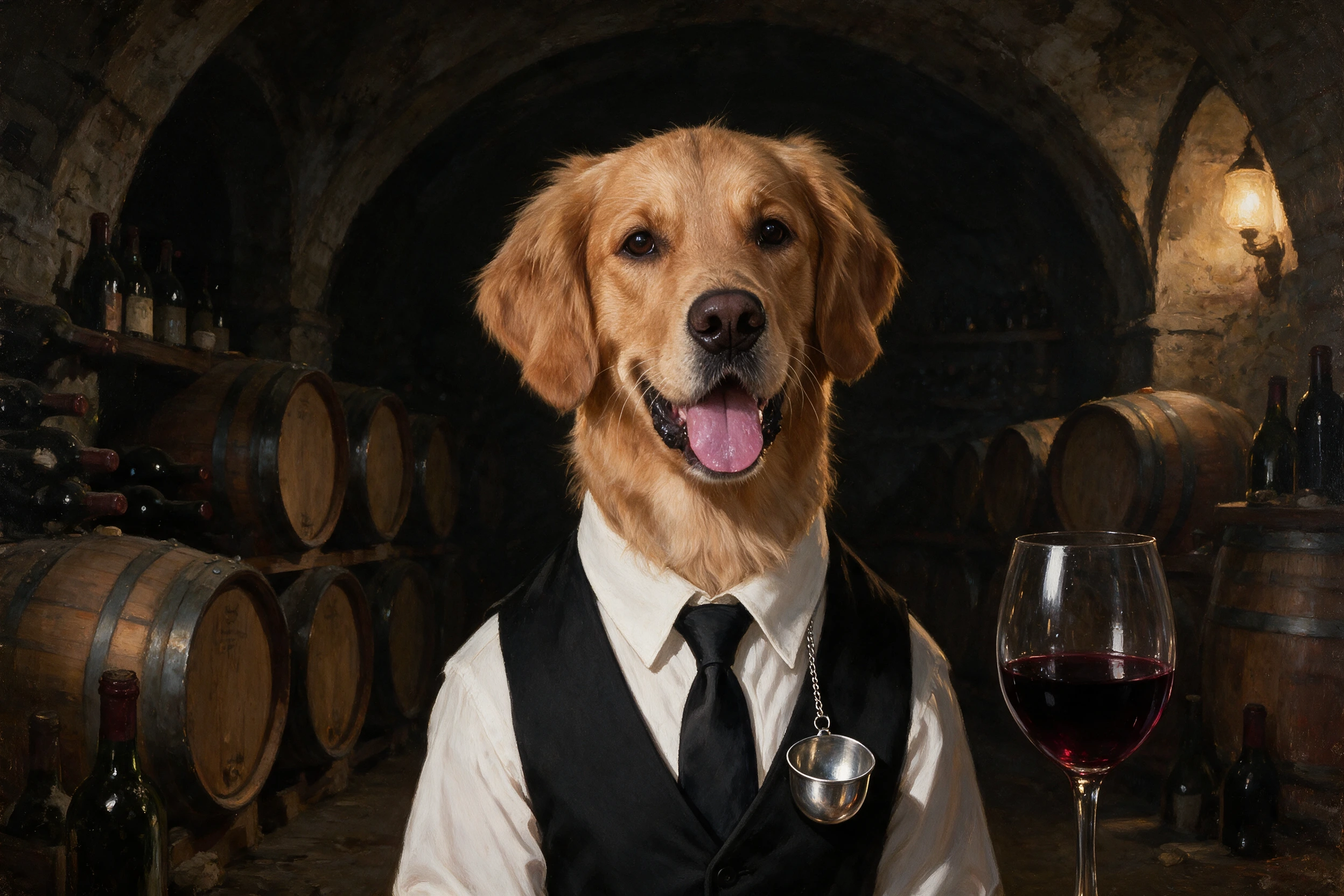 Haustier-Portrait im Stil Sommelier, gedruckt auf einer Futtermatte