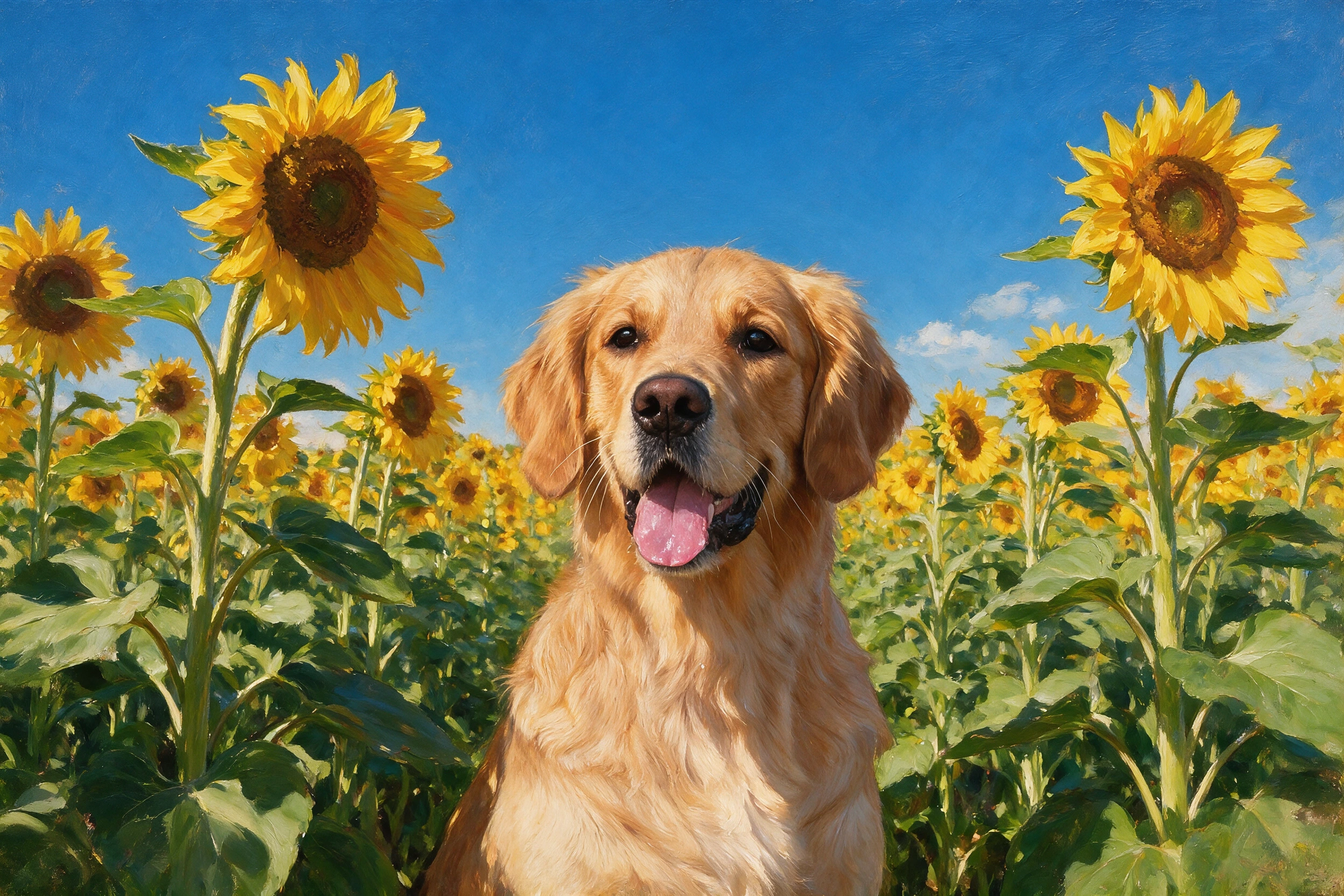 Haustier-Portrait im Stil Sonnenblumen, gedruckt auf einer Futtermatte