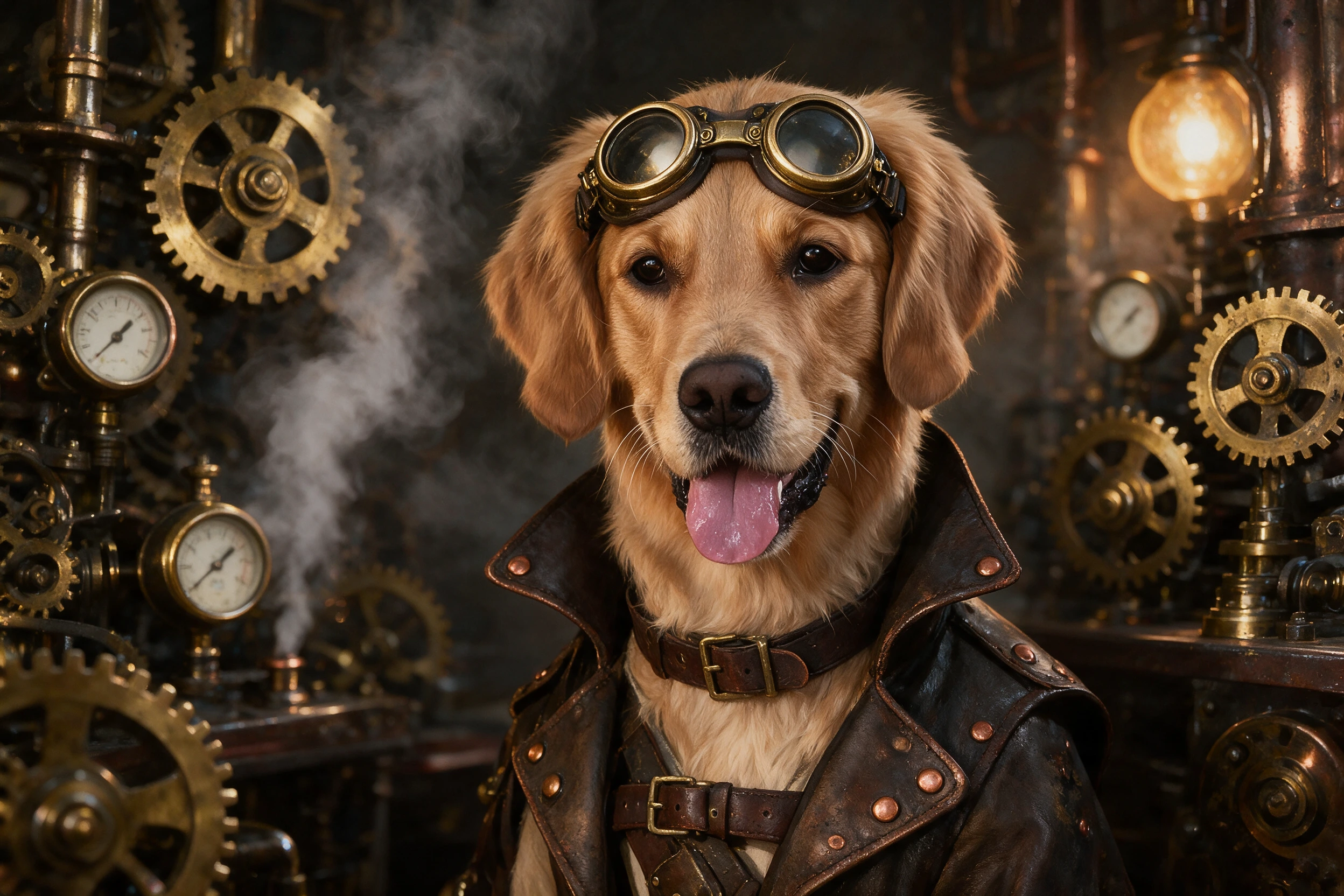 Haustier-Portrait im Stil Steampunk, gedruckt auf einer Futtermatte