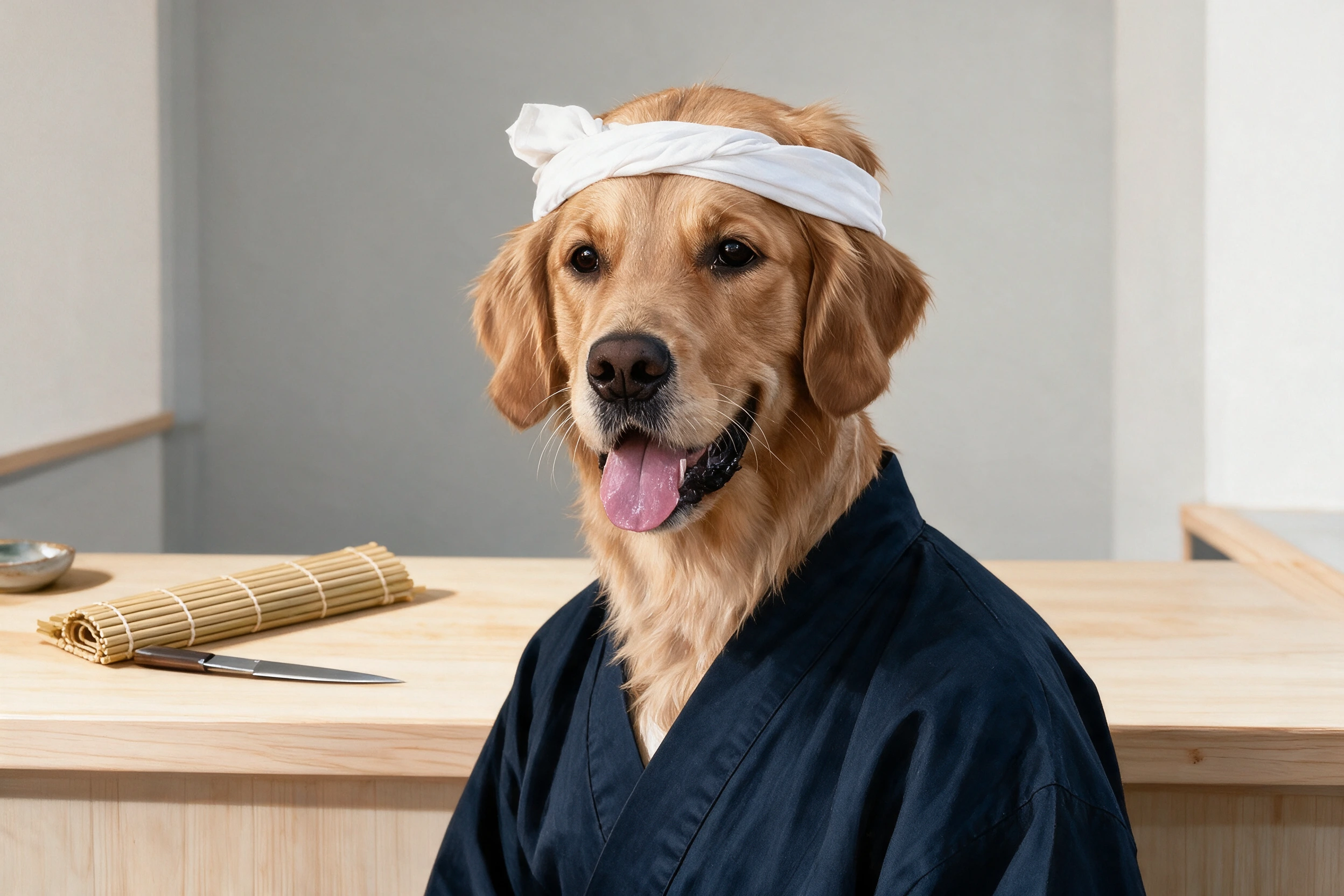 Haustier-Portrait im Stil Sushi-Meister, gedruckt auf einer Futtermatte