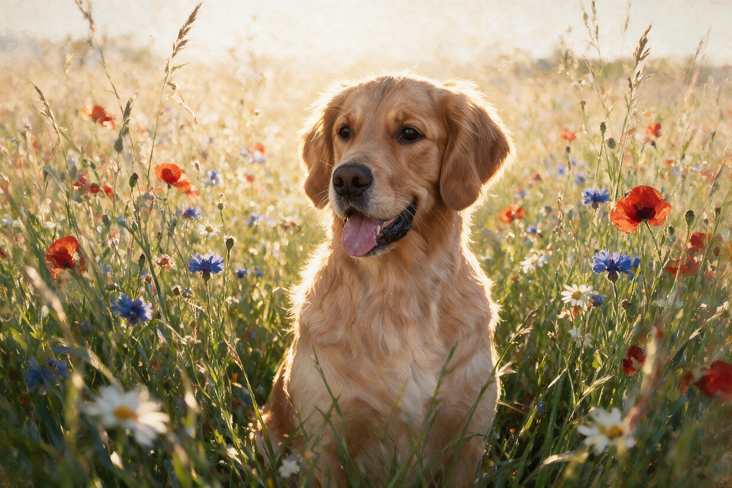 Haustier-Portrait im Stil Wildblumen, gedruckt auf einer Futtermatte