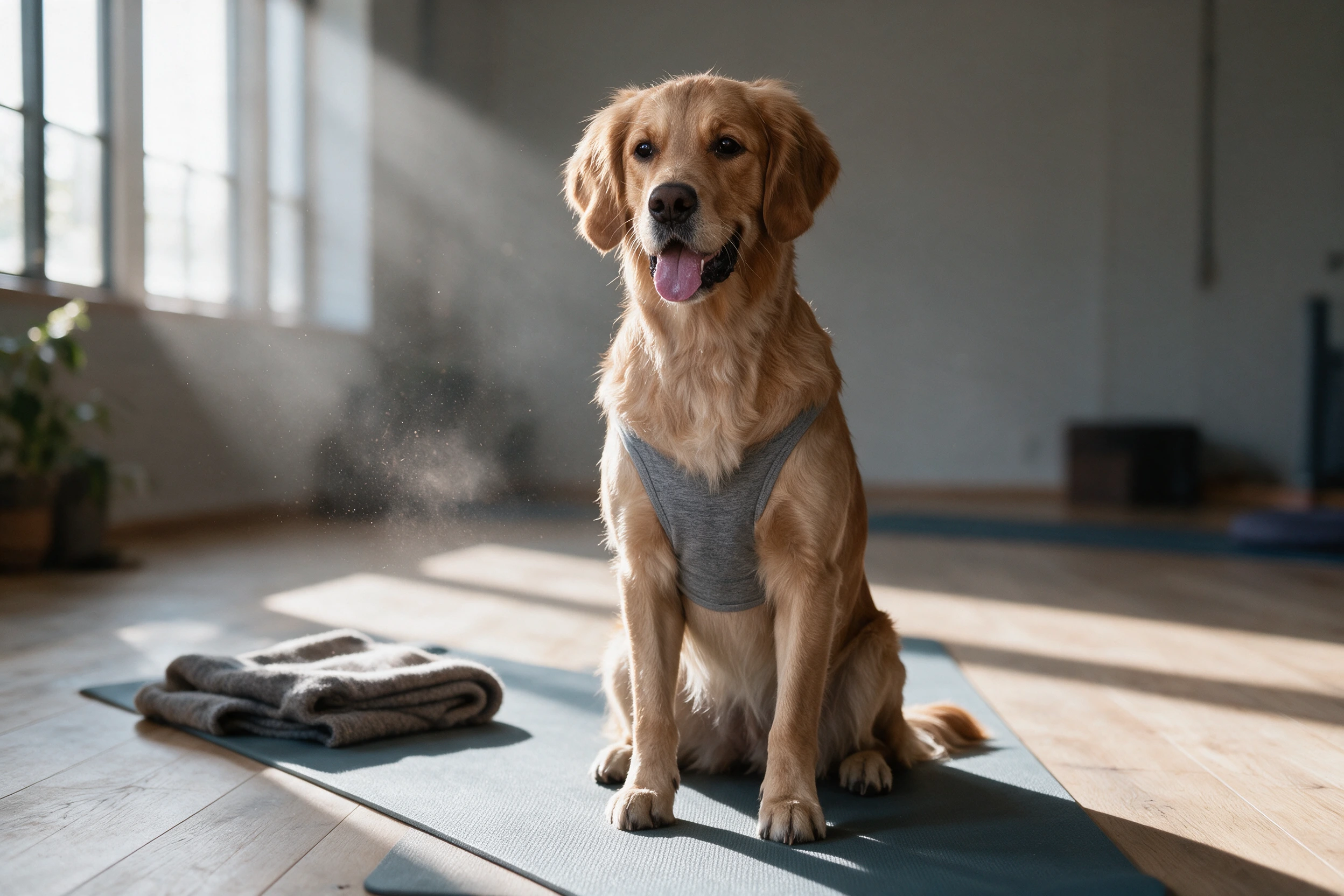 Haustier-Portrait im Stil Yoga, gedruckt auf einer Futtermatte